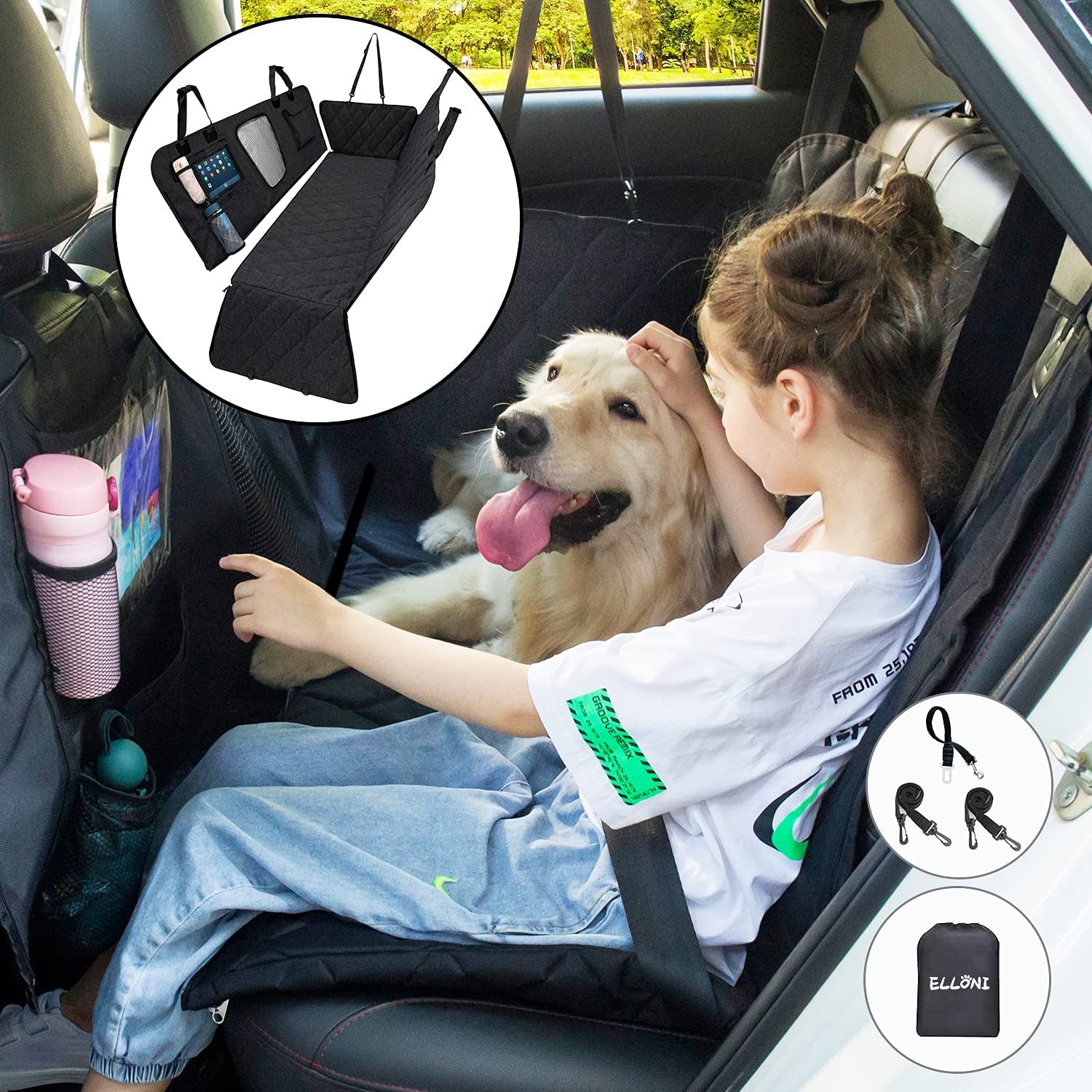 Backseat Dog Cover for Car - Dog Seat Cover - Dog Hammock for Car, Rear Seat Covers for Dogs Waterproof Dog Seat Covers for Cars Back Seat Scratch-Proof Nonslip Mesh Sections Window, SUV